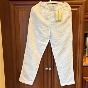 NWT Raquel Allegra Fez Pant white cream 00 silk linen